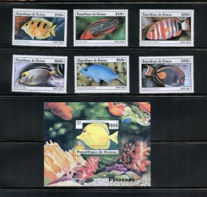 GUINEA 1997 Tropical Coral Fish (6v+1ms, Cpt) Fresh MNH CV$16