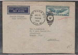 U.S. Scott #C24 Air Mail Cover - 28 Jul 1939 NY Yankee Clipper to Germany