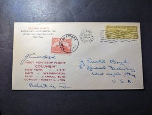 1933 USA Columbia Signed Airmail First Flight Cover FFC NY Round Trip via Haiti