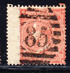Great Britain used #34 4p Victoria Position MG Cancel 85 Wing margin