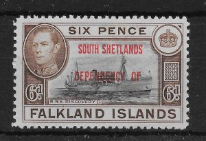 FALKLAND IS.DEP. SGD6 SOUTH SHETLANDS 1944 6d BLACK & BROWN MTD MINT