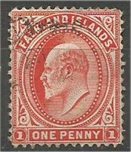 FALKLAND ISLANDS,  1907, used 1p, King Edward VII Scott 23