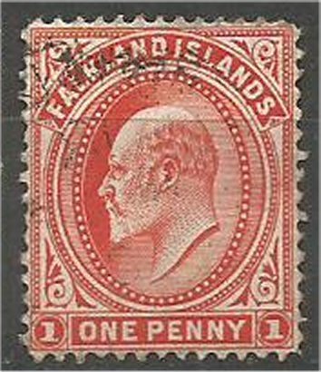 FALKLAND ISLANDS,  1907, used 1p, King Edward VII Scott 23