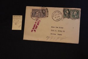 Scott US 498 (x2) & E11 on cover San Antonio TX to Dallas w/P.O. msg (#477)