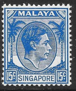 SINGAPORE SG8 1948 15c ULTRAMARINE MTD MINT