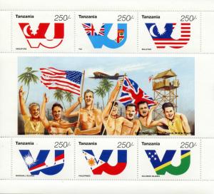 Tanzania 1995 MNH WWII WW2 VJ Day Peace Pacific World War II 6v MS Flags Stamps