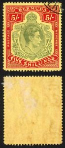 Bermuda SG118b KGVI 5/- Pale Green and Red/yellow Line Perf 14.25 (Ref 40)