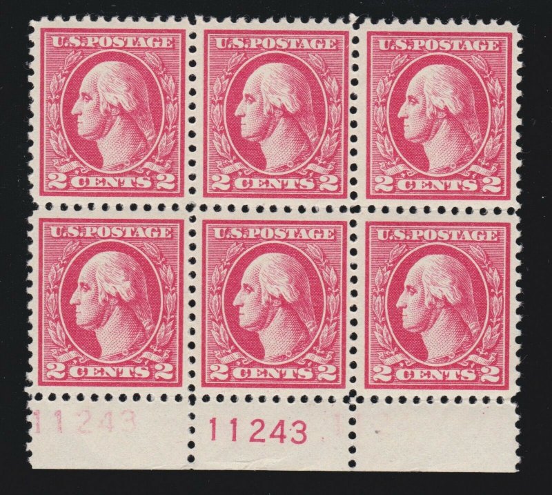 US 527 2c Washington Mint Bottom Plate #11243 Block of 6 XF OG NH SCV $350