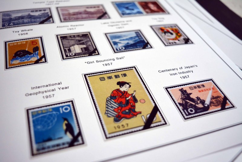 COLOR PRINTED JAPAN 1951-1960 STAMP ALBUM PAGES (35 illustrated pages)