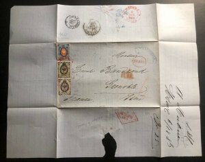 1869 Moscow Russia Letter Sheet Cover To Grenoble France HV Stamp Sc#20 22a 24