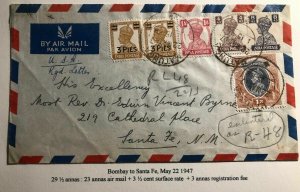 1947 Bombay India Airmail Missionary Cover To Santa Fe NM USA