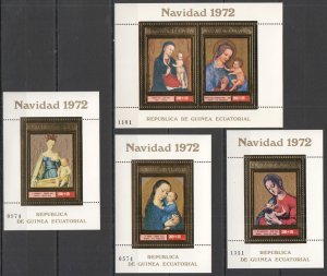 Nw0126 Guinea Ecuatorial ! Gold Art Christmas 1972 Louvre Prado 3Bl+1Kb Mnh