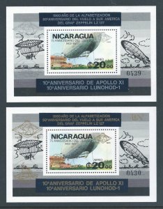 Nicaragua Michel #BL131Aa,131Ab NH Apollo XI Ovptd. On Zeppelin (2 SS)