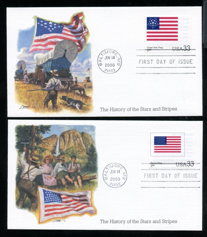 US 3403a-t The Stars and Stripes UA set of 20 Fleetwood cachet FDCs