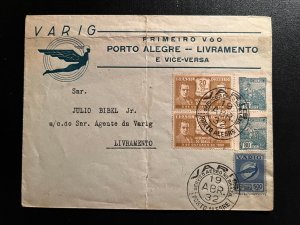 1932 Brazil Airmail First Flight Cover FFC Porto Alegre to Livramento Varig Air