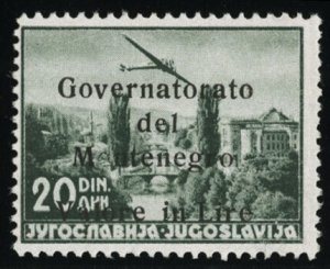 Italian WWII Occupation, Montenegro #Sass. 16a Cat€2,750, 1942 20d gray gre...