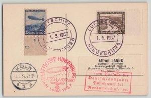 Germany 1937 Zeppelin Hindenburg Deutschlandfahrt On-Board CDS Postal Card