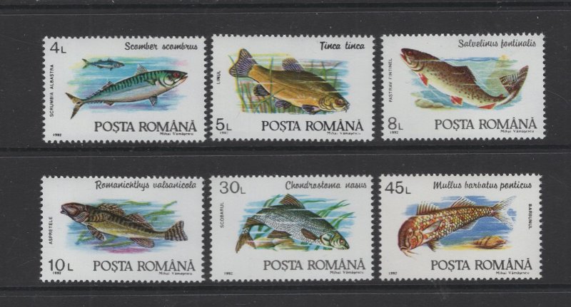 Romania #3728-33 (1992 Fish set) VFMNH CV $1.95