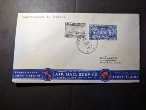 1939 Canada Newfoundland Airmail First Flight Cover FFC to St Louis MO USA