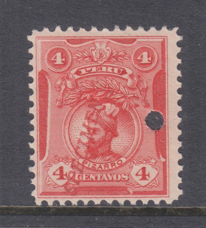 PERU, 1909 Pizarro, 4c. Vermilion, ABN Co. Proof, SPECIMEN, small punch hole,mnh