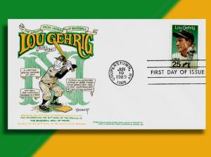Lou Gehrig - The Iron Horse - Bennett Cachetoon FDC from 1989