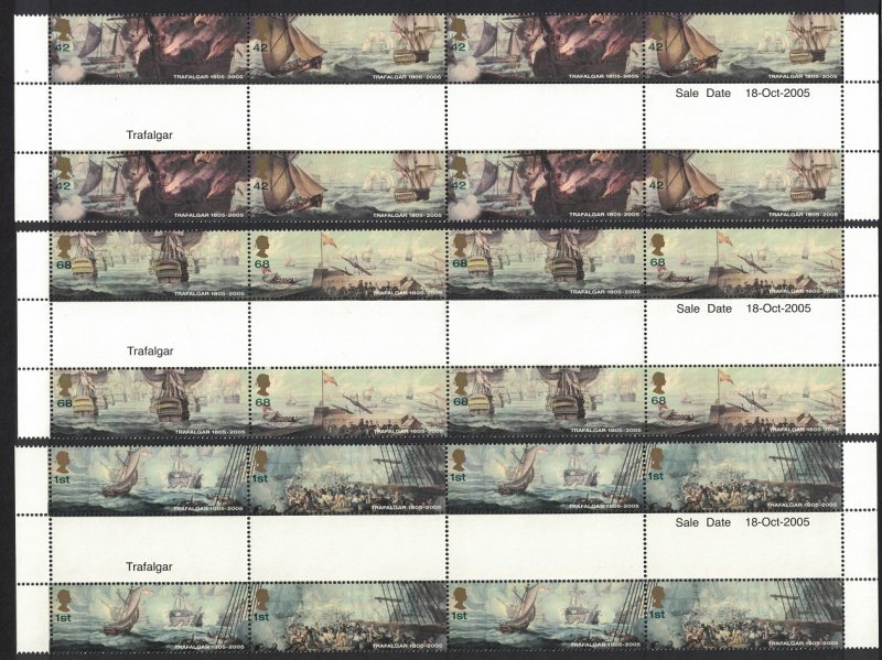 Great Britain Battle of Trafalgar Warships Nelson Gutter Strips FV£22.00 2005