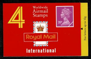 G.B. QE II 1991 BOOKLET 39p x4+4x AIRMAIL LABELS MINT (NH)  Pl W1 SG GM1 SUPERB