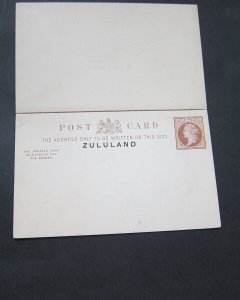 Zululand 1893 overprint 1/2d Postcard double Reply