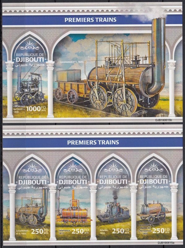 Dz1241 ! Imperf 2019 Djibouti First Trains Railroads #3302-5+Bl1383 Mnh