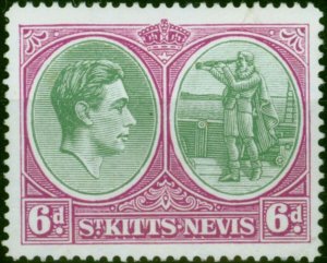 St Kitts Nevis 1948 6d Green & Purple SG74d P.14 Chalk V.F MNH