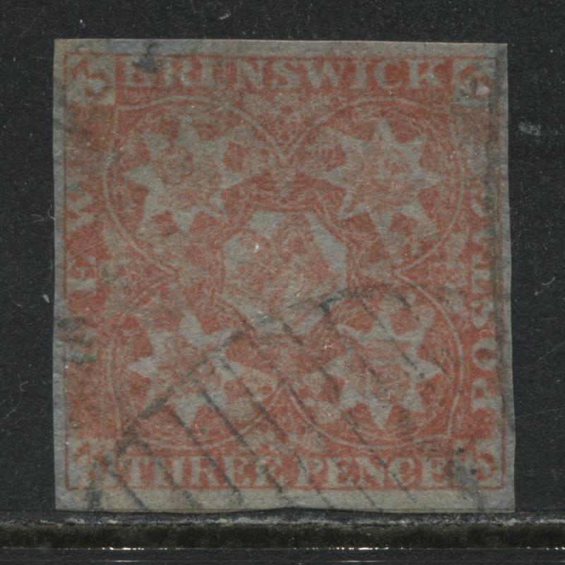 New Brunswick 1851 3d red imperf with 4 margins used