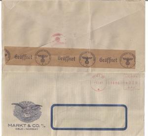 NORWAY Meter Stamp cover Jan 41 w Censor strip on back EARLY