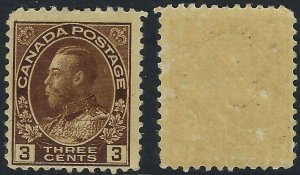 Scott 108: 3c Brown King George V Admiral wet printing, Gum Skips, F-NH