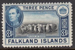 Falkland Islands KGVI 1938 3d Black Blue SG153 Mint Never Hinged