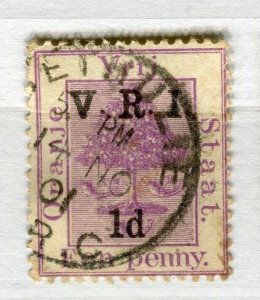 ORANGE FREE STATE; 1900 early classic QV used ' VRI 1d.' surcharged , Postmark.