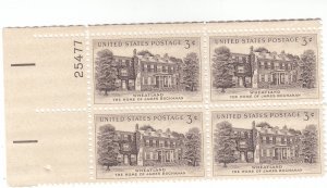 Scott # 1081 - 3c Black Brown - Wheatland Issue - plate block of 4 - MNH