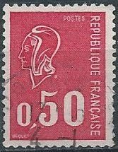 France 1293 (used) 50c Marianne by Bequet, rose car (1971)