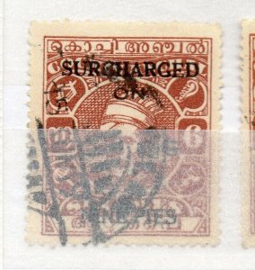 India Cochin 1944 Early Issue used Shade of 9p. Surcharged Optd NW-16136