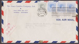 BAHAMAS - 1944 AIR MAIL ENVELOPE TO USA WITH KGVI STAMPS