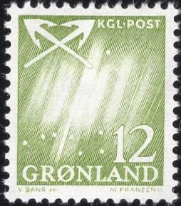 Greenland 51 - Mint-NH - 12o Northern Lights / Crossed Anchors (1963) (cv $0.40)