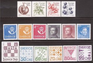 Sweden - 1983-5 Definitives, Plants, Games, Royalty - 16 Stamp Set #1430-45