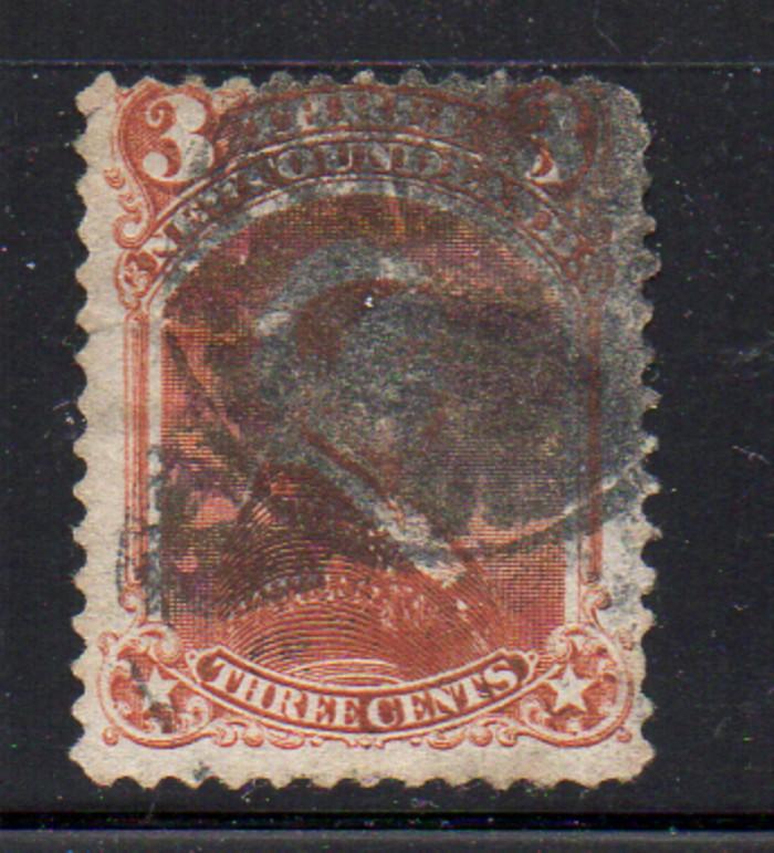 Newfoundland Sc 33 1870 3 c vermilion Victoria stamp used