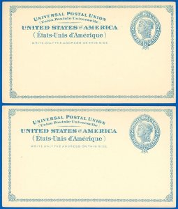 1879 Mint LOT/2 Postal Cards #UX6 Pale Blue, NEAR PRISTINE CONDITION! SCV $70.00