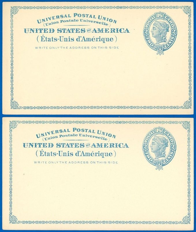 1879 Mint LOT/2 Postal Cards #UX6 Pale Blue, NEAR PRISTINE CONDITION! SCV $70.00