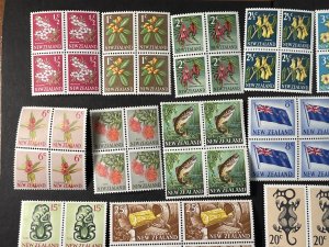 NEW ZEALAND # 382-404--MINT NEVER/HINGED---COMPLETE SET IN BLOCKS OF 4---1967-70