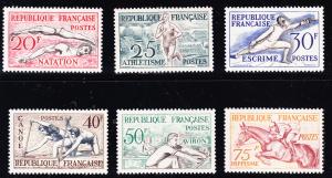 France 1953 Sports (6) VF/NH Fencing Water Sports Equestrian