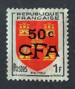 Reunion 1953  Scott 297 MH - 50c CFA on 1 fr, Coat of Arms of Poitou