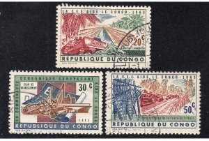 Congo, Democratic Republic 1963 20c, 30c & 50c Economic Aid, Scott 455-457 CTO