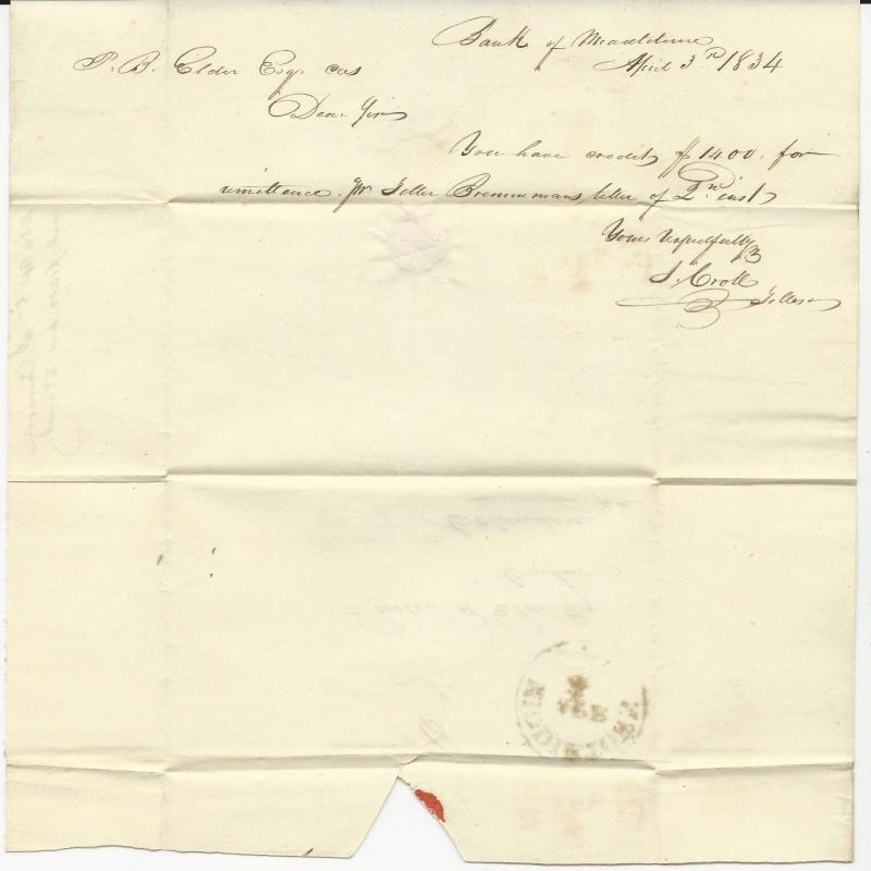 US Stampless Cover Middletown, PA Folded Letter April 3, 1834 6c Rate