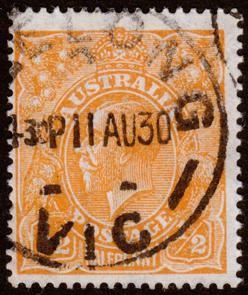 Australia Scott 66a, Perf. 14, Orange (1927) Used F, CV $7.25M